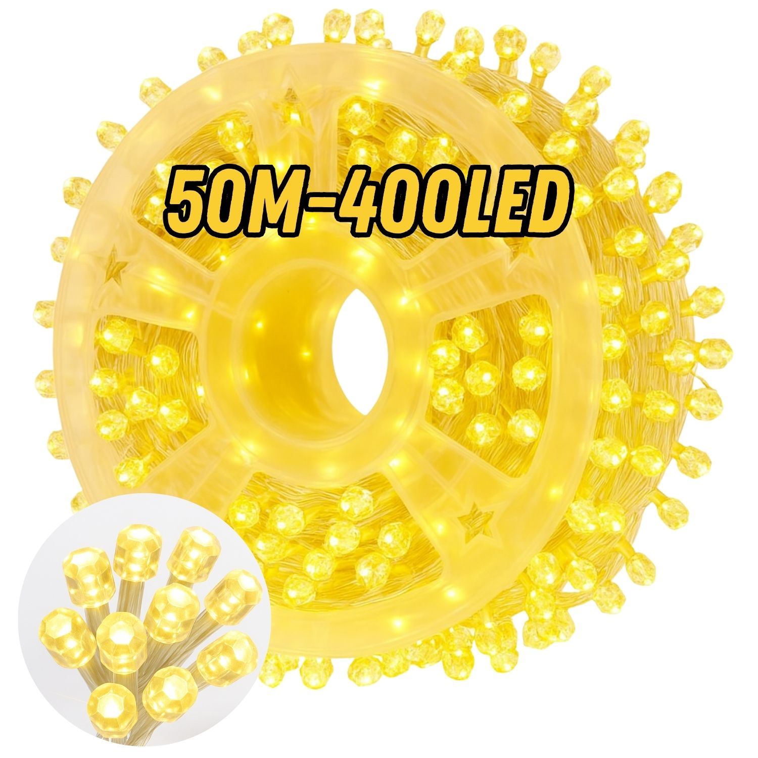 Luces Navideñas 400 LED Tipo Diamante 50 Metros con Cable Transparente y 8 Modos Decoración Interior y Exterior